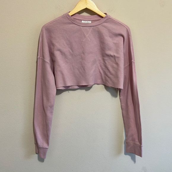 Topshop Tops - TopShop Pink Waffle Long Sleeve Crop T-Shirt